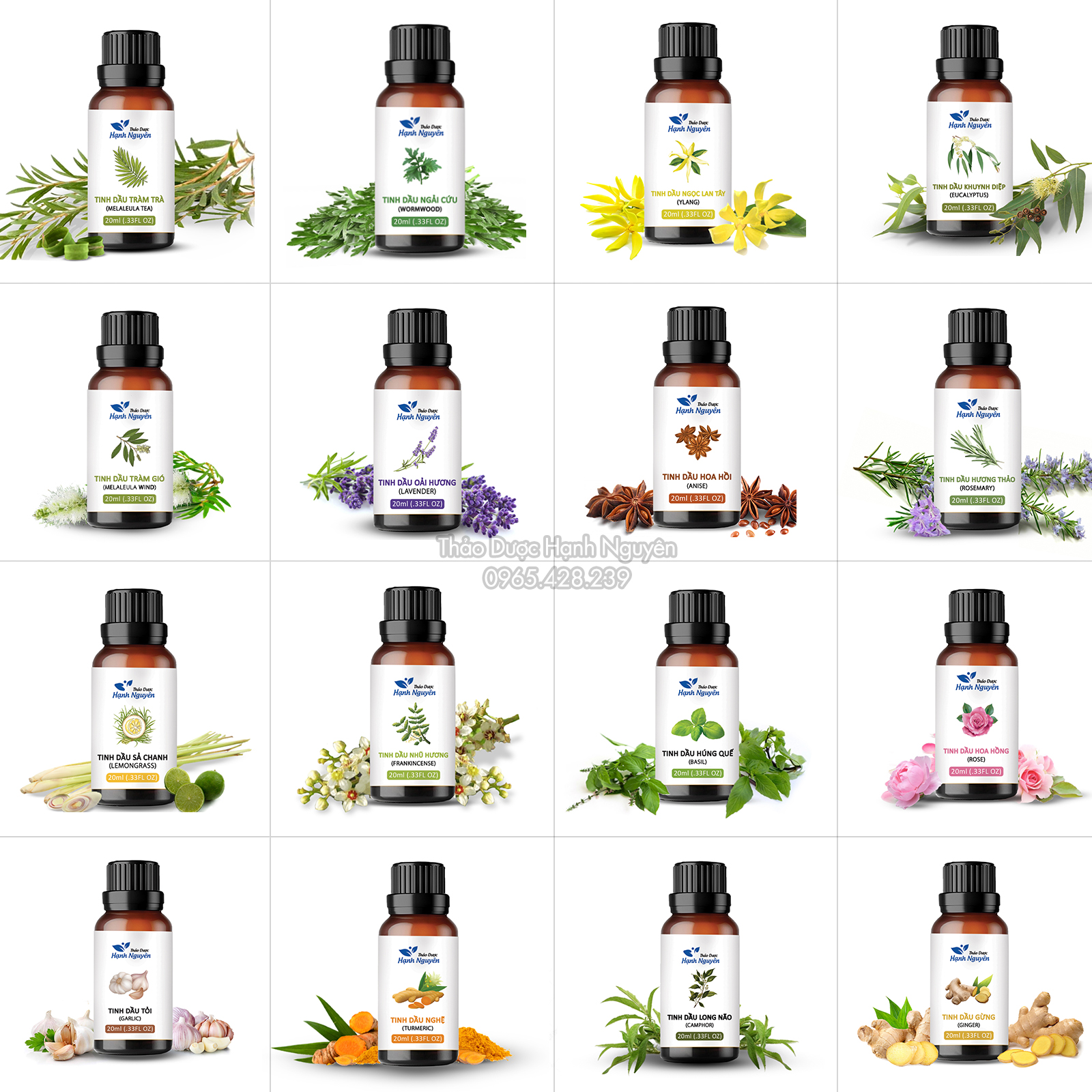 Tinh dầu thiên nhiên nguyên chất lọ 10ml, thơm phòng, đuổi muỗi, xông mặt, massage - Thảo dược Hạnh Nguyên