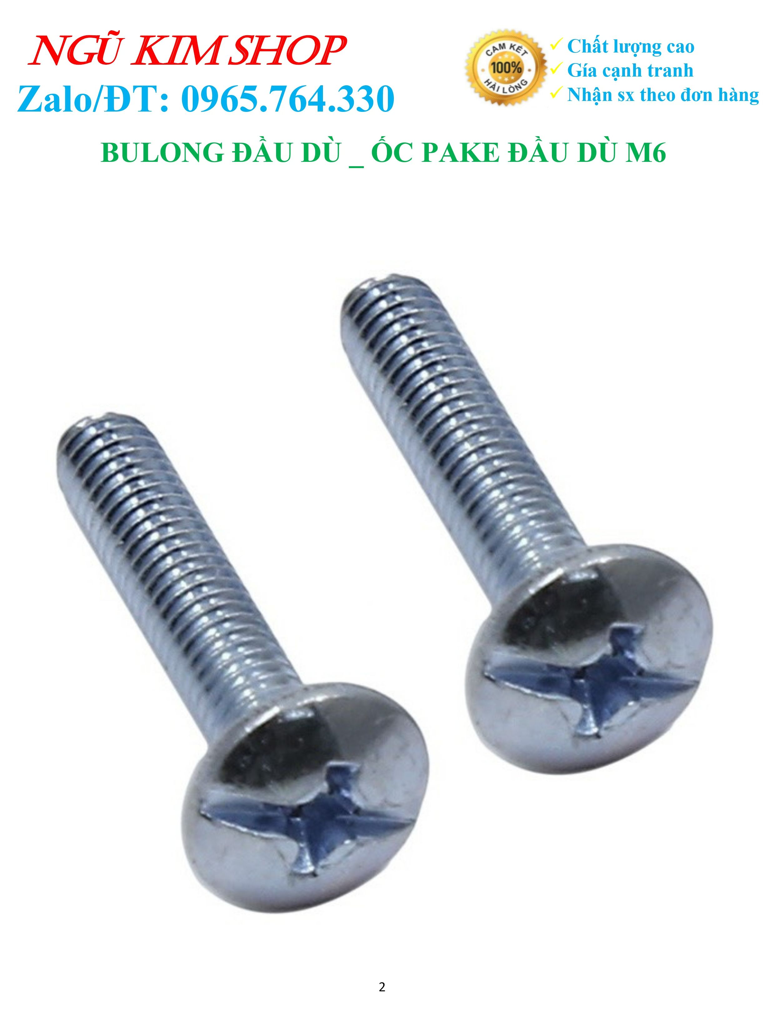 BULONG ĐẦU DÙ _ ỐC PAKE ĐẦU DÙ M6, M8 x L (mm)