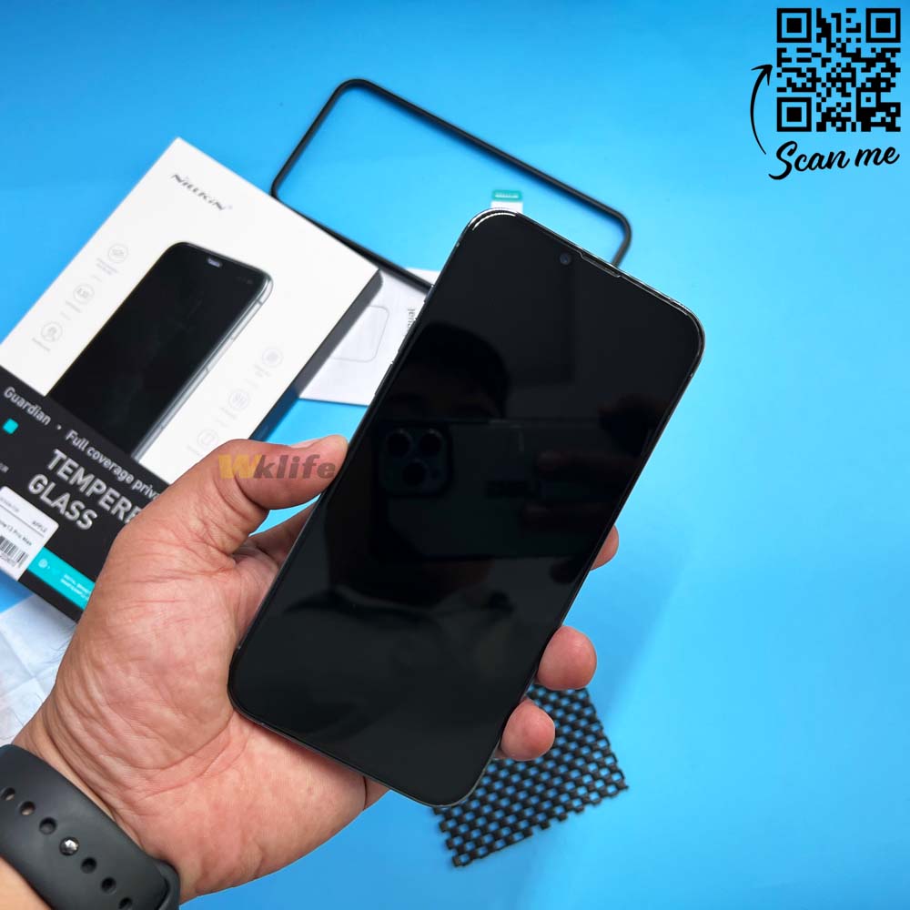 Kính cường Nillkin chống nhìn trộm iPhone 14 ,14 Pro,14 Plus,14 Pro max, Full màn hình tặng khung dán