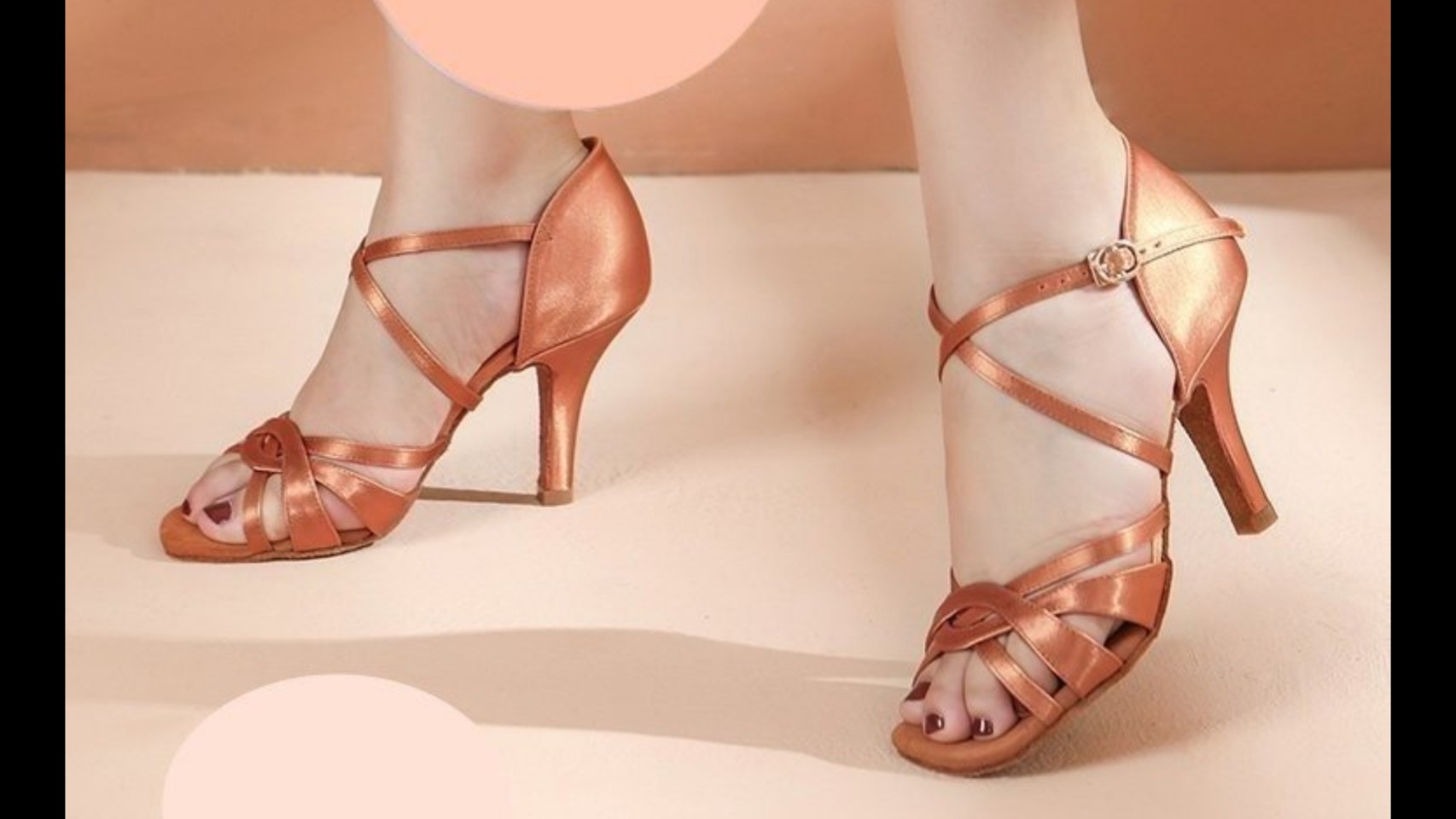 Giày khiêu vũ Latin quai lượn đế da mềm gót 7cm