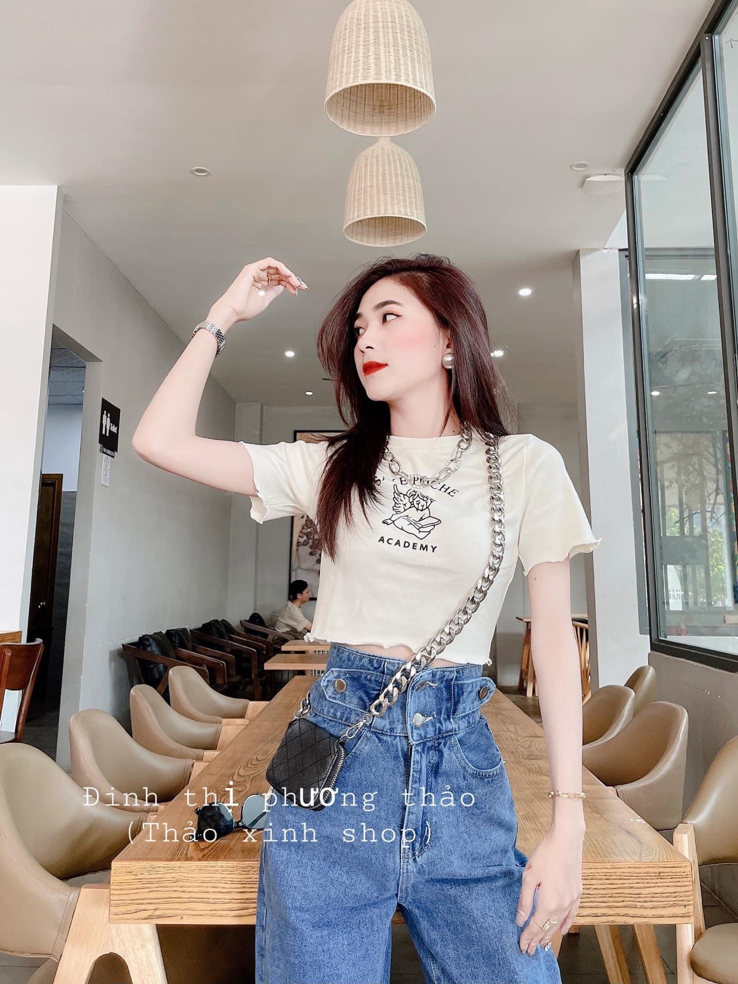 Baggy Jeans 2 Nút Đai Nút + Crop Sakapoche