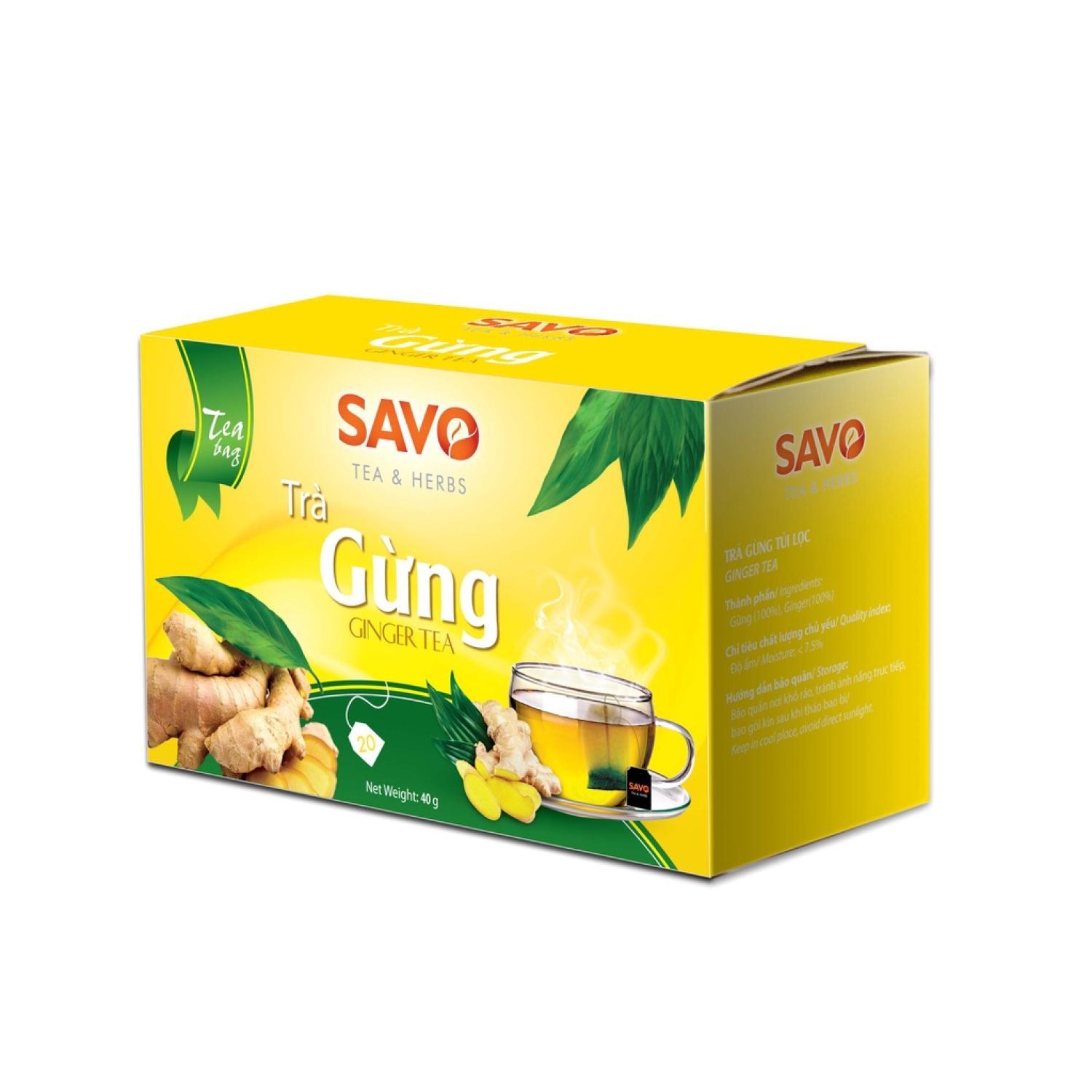 Trà gừng SAVO - trà gừng túi lọc (20 gói x 2g)