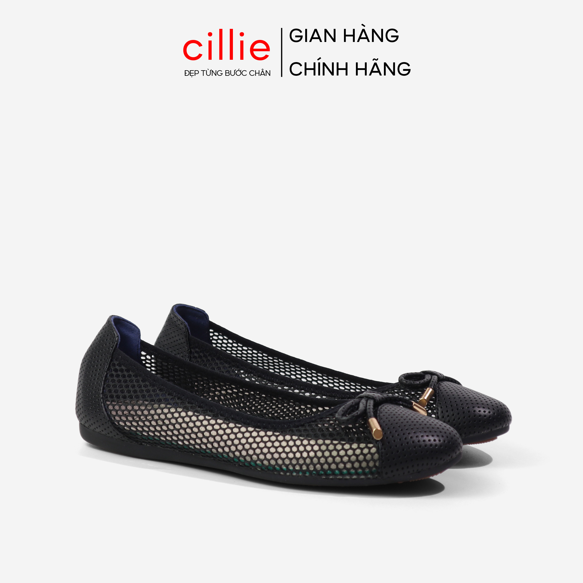 Giày búp bê da thật phối lưới Cillie 1135