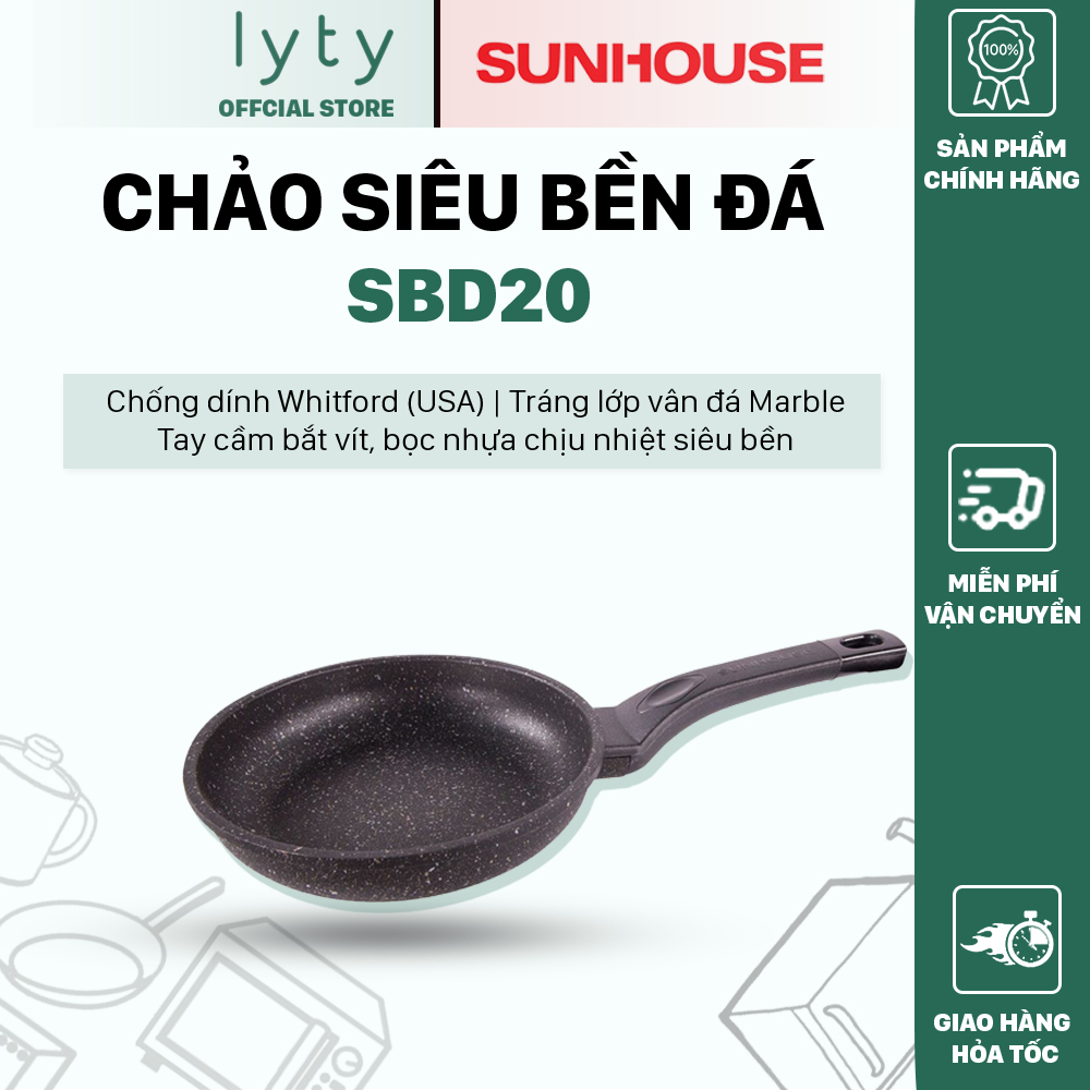 [Hàng Chính Hãng] Chảo Siêu Bền Đá Sunhouse SBD 18,20,22,26,28,30 cm