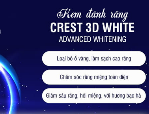 Kem đánh răng Crest 3D White ADVANCED WHITENING 147g