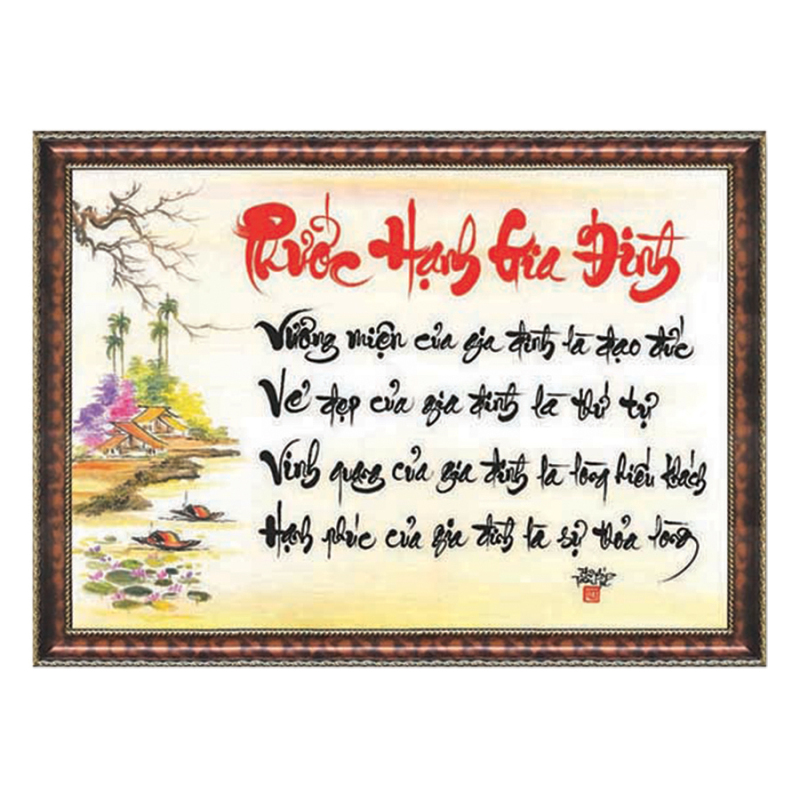 tranh thư pháp phước hạnh gia đình tặng kèm khung