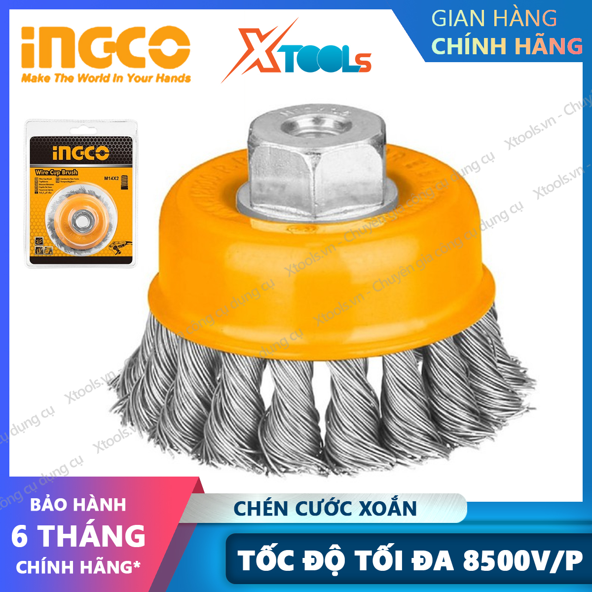 Cup freight twist hit stainless ingco 75-150mm brush freight scrub iron, metal, brush rust, paint peeling reinforced M10x1.5-M14x2.0 [XTools] [xsafe]