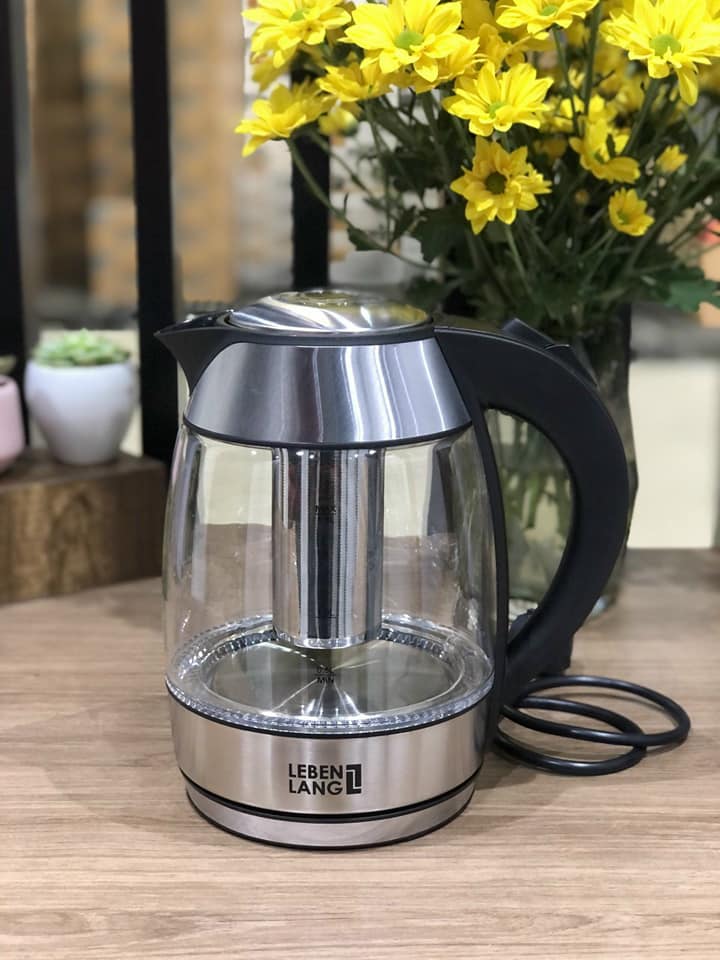 Ấm siêu tốc thuỷ tinh kèm lõi lọc trà inox Lebenlang Đức
