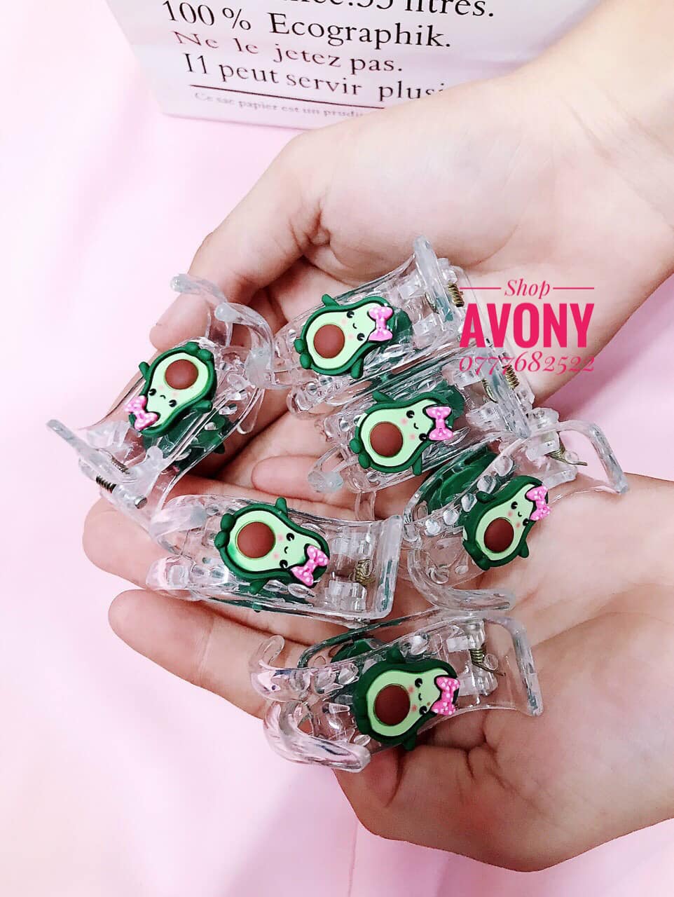 [HCM]Kẹp tóc - Bấu tóc 3 răng trong dẻo đính icon bơ thắt nơ