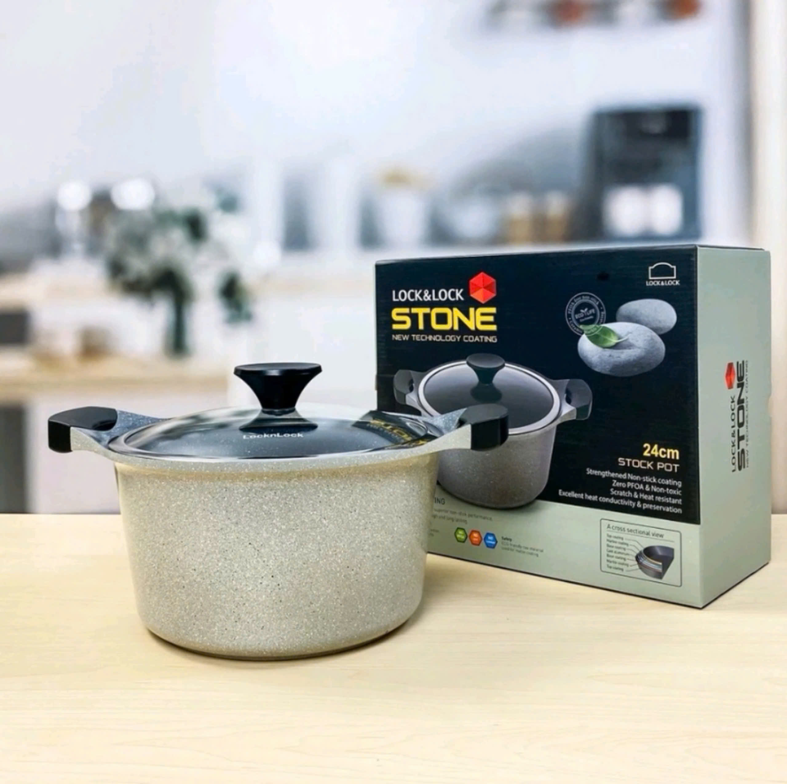 Nồi chống dính vân đá Cao Cấp Lock&Lock Stone LCA6242D/ LCA6244D 24cm