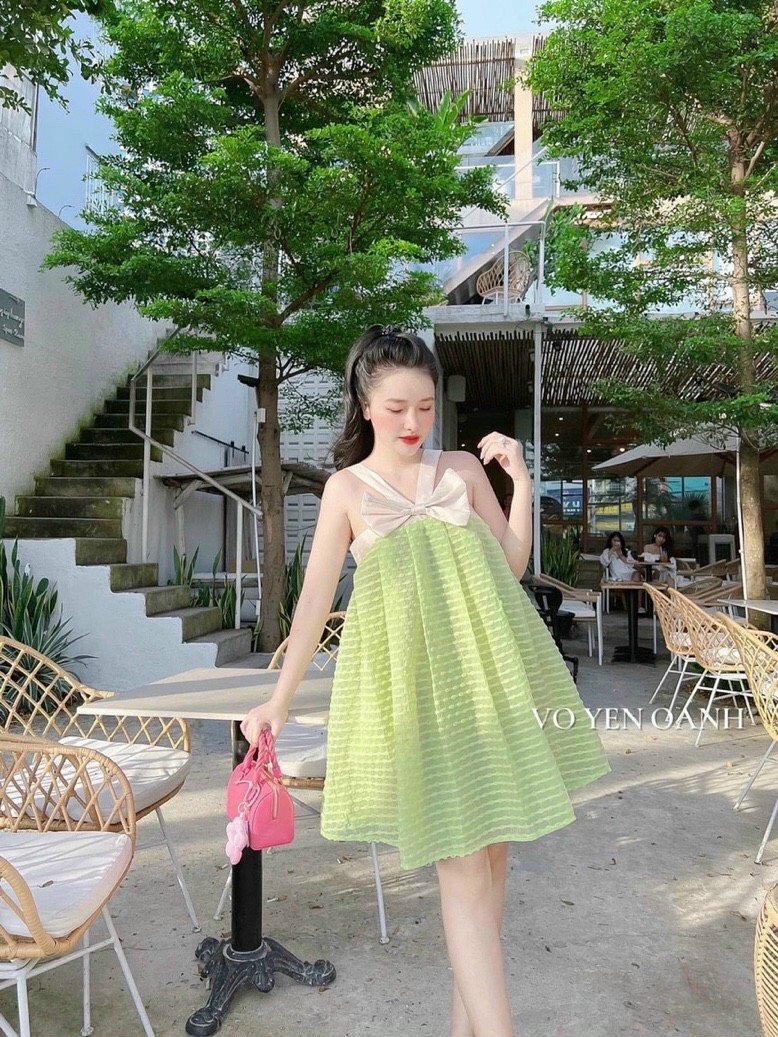 [HOÀN TIỀN MAX 18% + FREESHIP MAX 0Đ] Đầm Yếm Nơ Nữ Siêu Xinh Chất Voan Bông MAX.2000