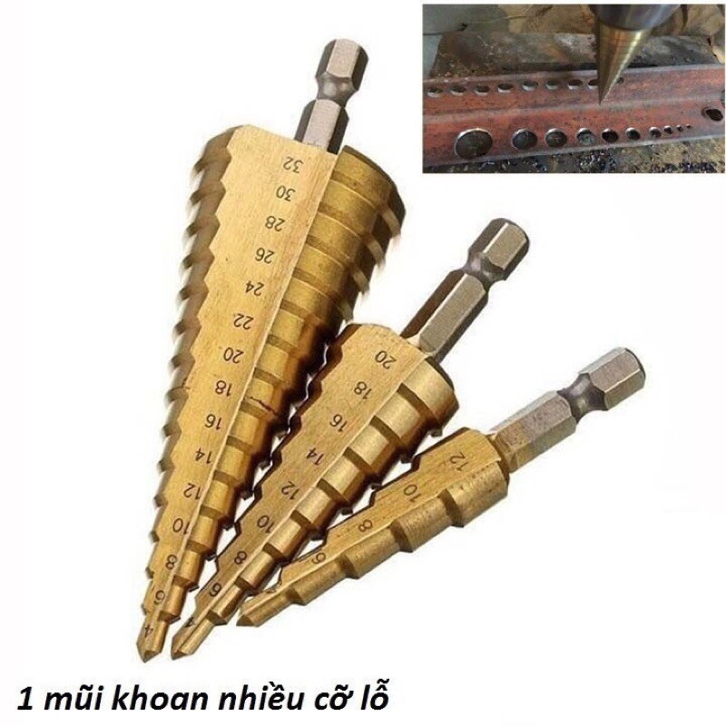 Mũi khoan bước tháp 4-32mm Titanium siêu bền _TKDN
