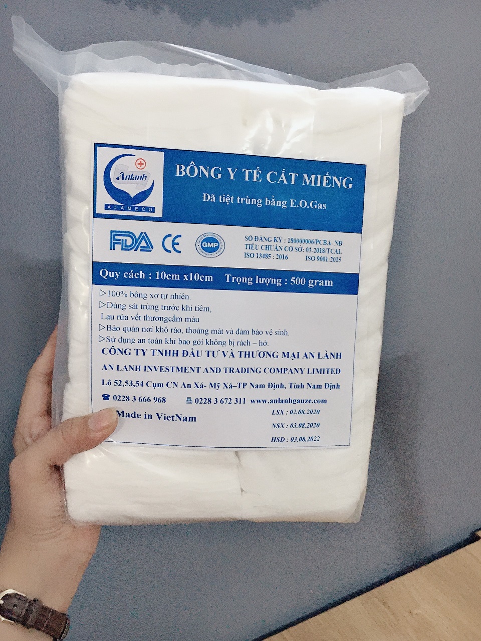 AN LÀNH Bông Y Tế Cắt Miếng 0,5kg (hàng chính hãng) - Vệ sinh cho bé - 7x7cm