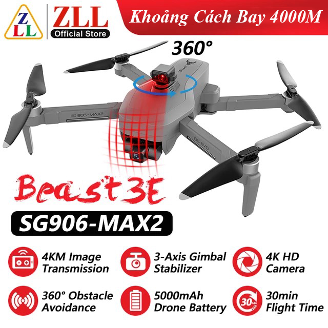 Máy Bay Flycam SG906 Max 2 Camera 4K Chống Rung 3 Trục Cảm Biến Lazer 360