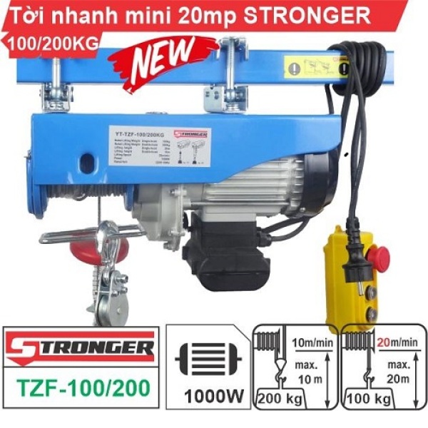 Tời điện nhanh mini 20 mét/phút 100/200kg 1000W điện 220V STRONGER YT-TZF-100/200