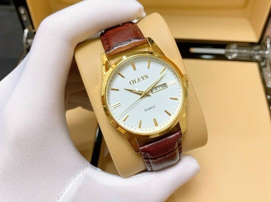Đồng hồ olevs nam - size 40mm - lịch đôi - máy quartz - dây da.