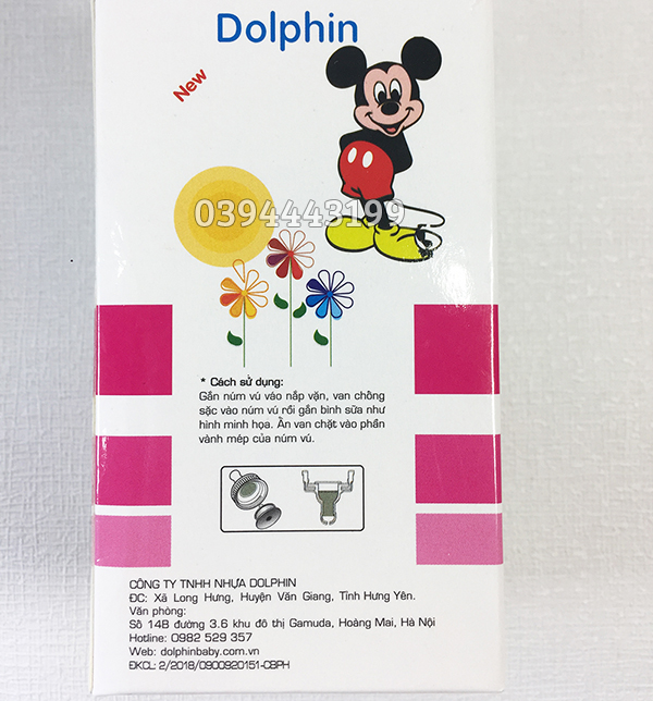 [Tặng 1 Núm Ty] Bình Sữa  Sơ Sinh Cổ Hẹp PC 60ml Dolphin - DPA017