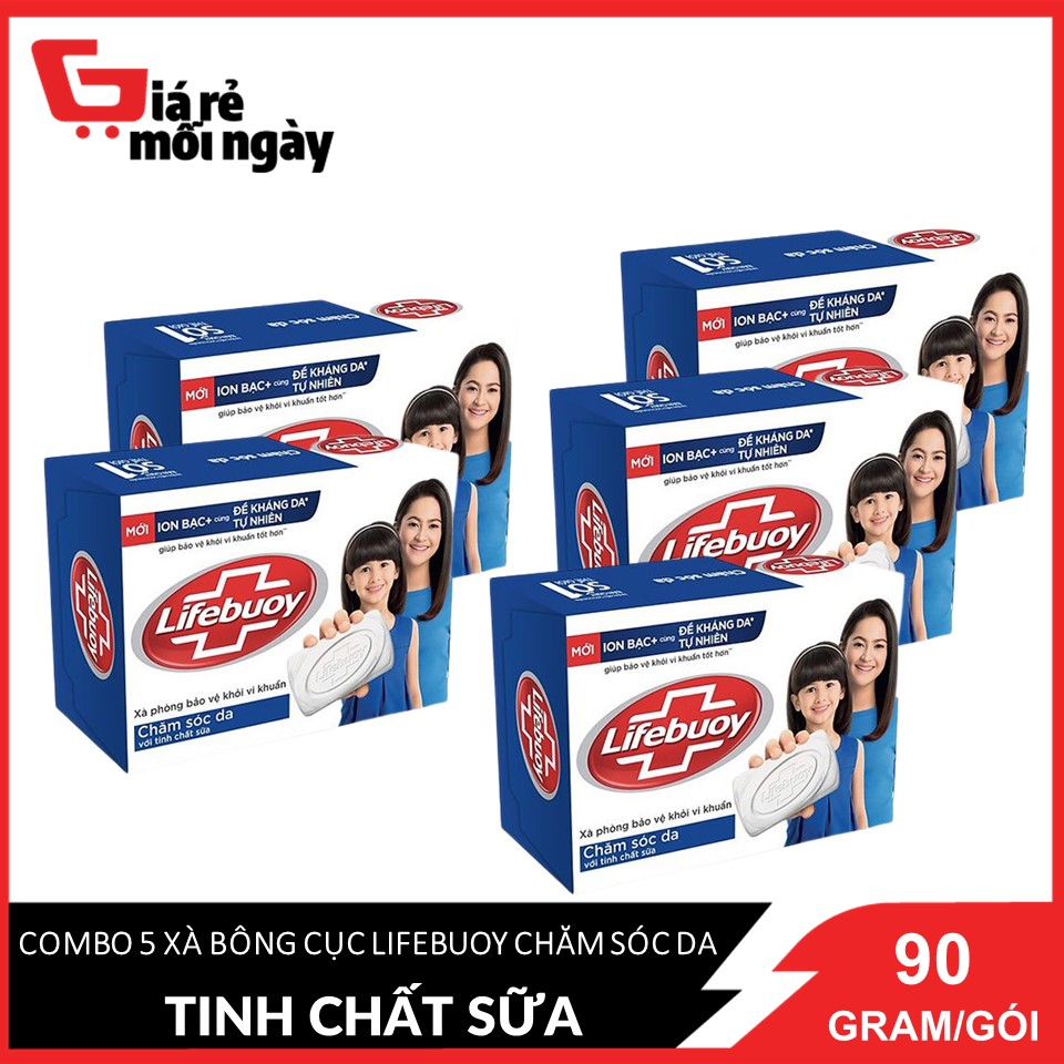[HCM ship 2h] Combo 5 Xà Bông Cục Lifebuoy Chăm Sóc Da Với Tinh Chất Sữa Cục 125Gx5
