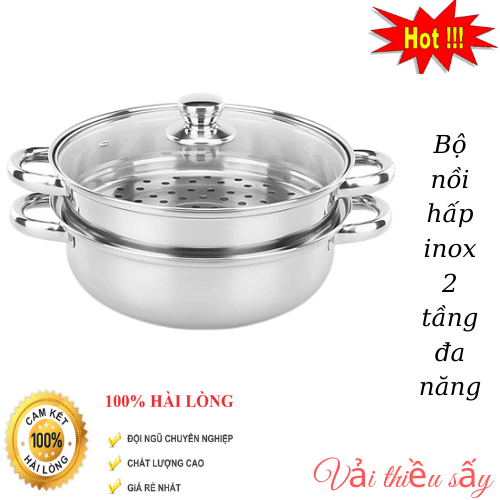 Bộ nồi hấp 2 tầng, nồi hấp 2 tầng inox, nồi hấp cách thủy đa năng,
