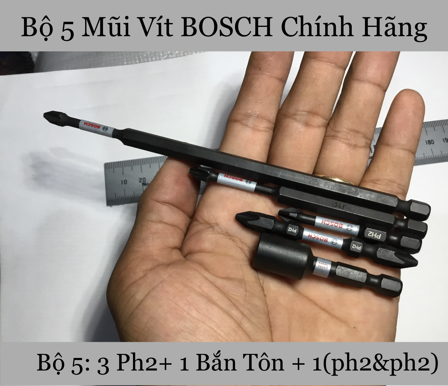 [HCM]Bộ 5 Mũi Vít Nhập Có Từ Ph2 & Đầu Bắn Tôn
