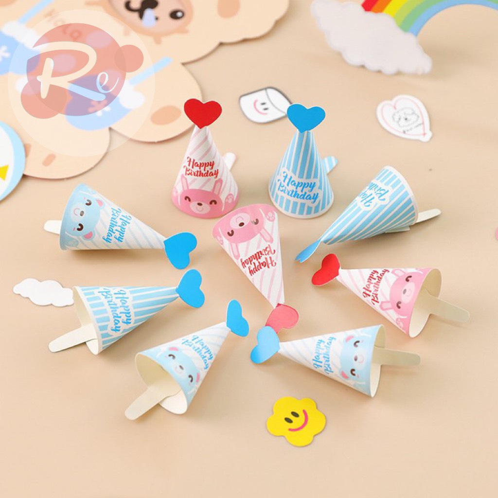 Set 9 mũ sinh nhật mini - Trang trí bánh sinh nhật bánh kem