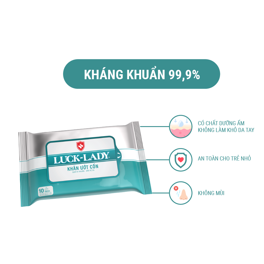 Khăn ướt cồn luck lady 10 tờ/gói