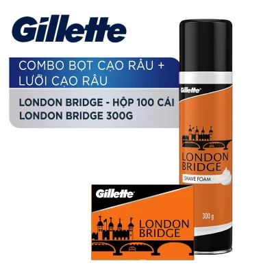 [HCM]Combo Bọt cạo râu Gillette London Bridge 300g + Lưỡi Lam Gillette London Bridge - hộp 100 cái dành cho Barbershop