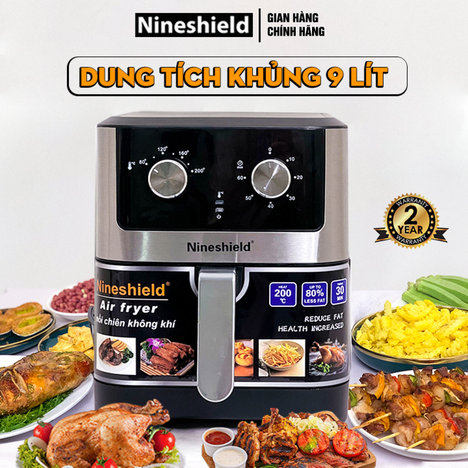 Nồi chiên không dầu nineshield cỡ đại nhiều dung tích - 125 lít + 12 lít + 105 lít + 9 lít -công suất 1700w - nồi chiên nướng không dầu - bếp chiên không khí