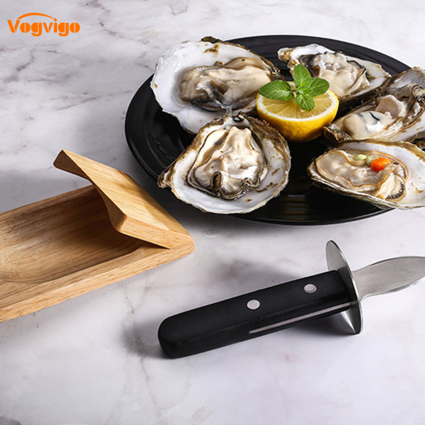 2pcs Stainless Steel Oyster Knife Wooden Handguards Shell Oyster Opening Tool Oyster Cutter Seafood Shell Shucking Opener