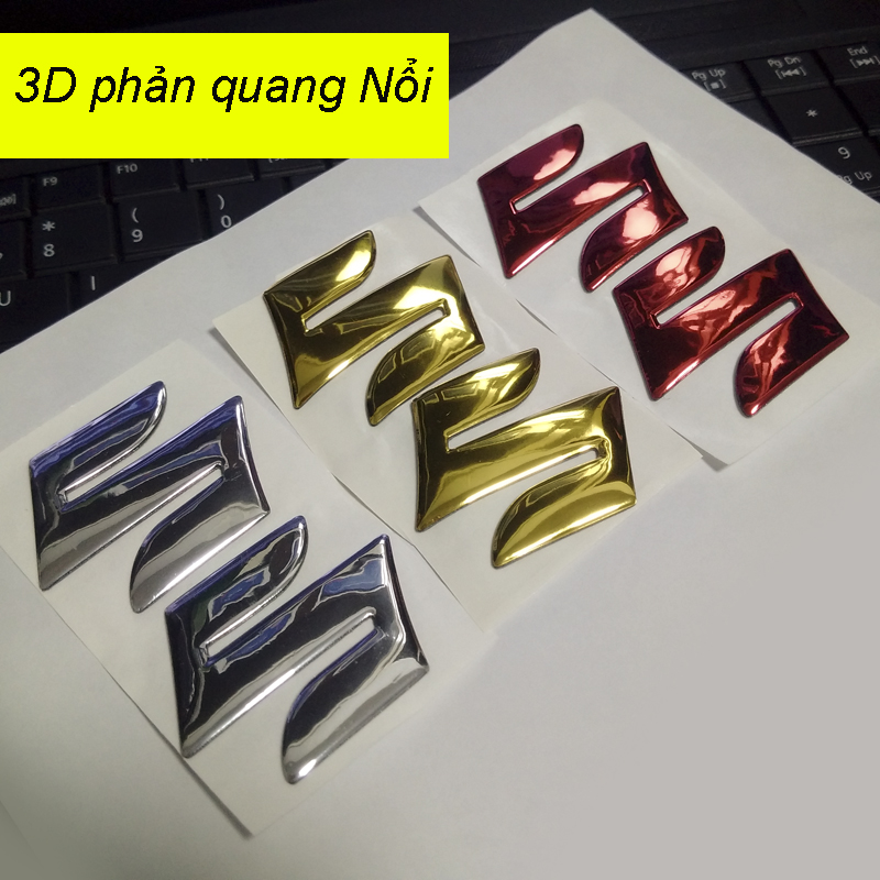 Bộ 2 logo SUZUKI 3D Nổi màu bạc, vàng, đỏ