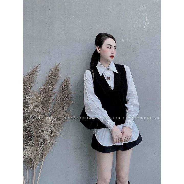 Áo sơ mi kiểu phối màu siêu hot
