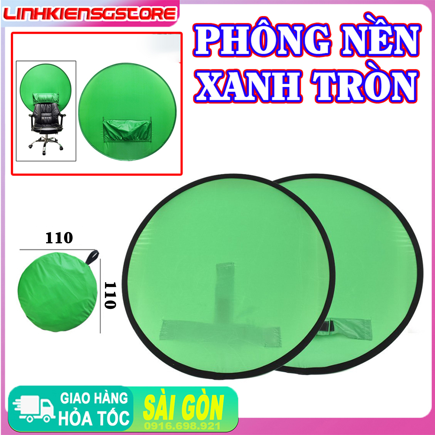 Phông Nền Xanh Treo Ghế Gấp Gọn Tròn hỗ trợ livestream-Học/Họp Online Trực Tuyến  Phông Treo Ghế Gấp Gọn Di Động, Phát Trực Tiếp