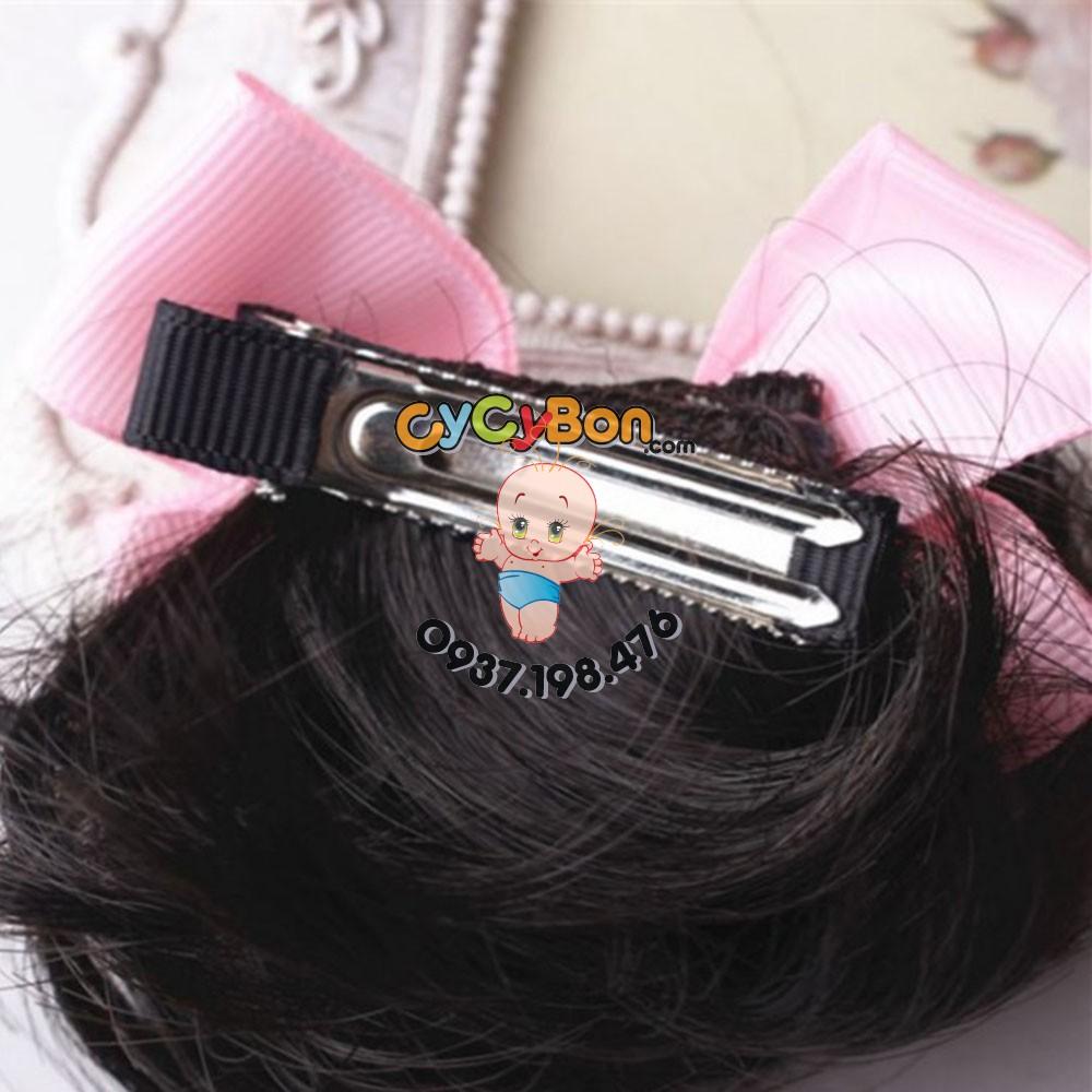 Cặp Kẹp Tóc Cho Bé Tóc Giả Nơ Hồng Chấm Bi Siêu Kute