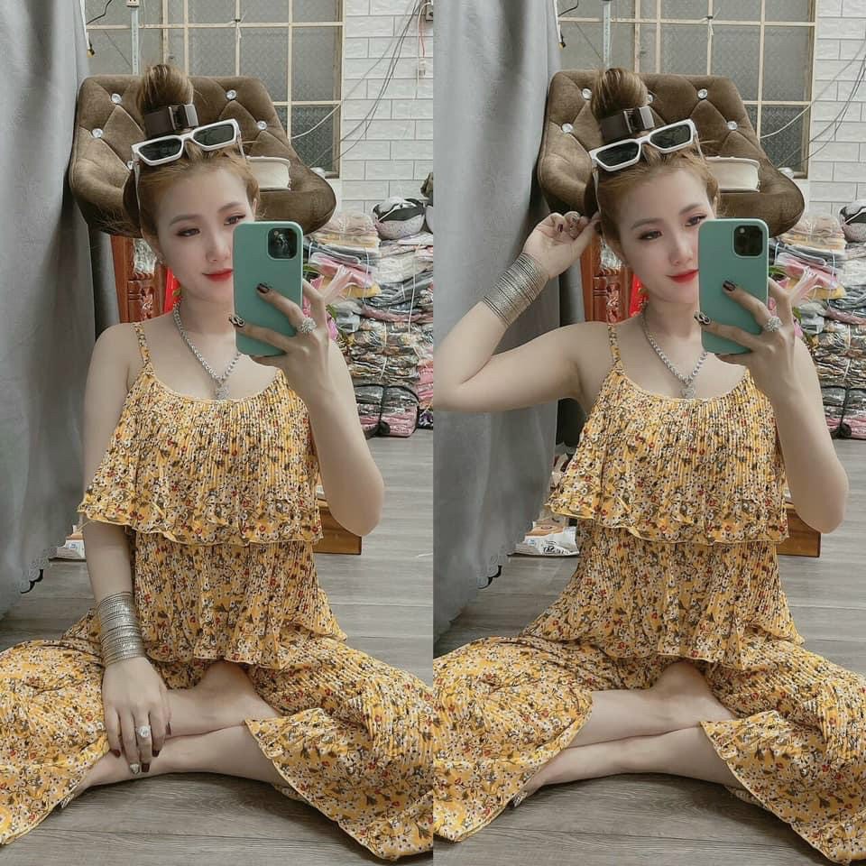 Sét bộ lụa hoa dập ly tầng 2 dây siêu xinh