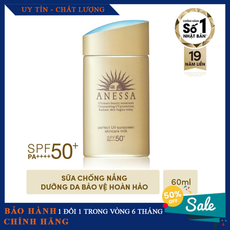 [HÀNG GIẢM GIÁ] Kem Chống Nắng Anessa Perfect UV Sunscreen Skincare Milk Spf 50+ Pa++++ (60ml) - Dưỡng da và bảo vệ da tối đa. nhập khẩu