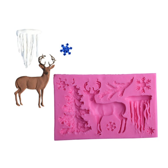 Khuôn silicon 3D cho giáng sing mẫu cây thông con tuần lộc