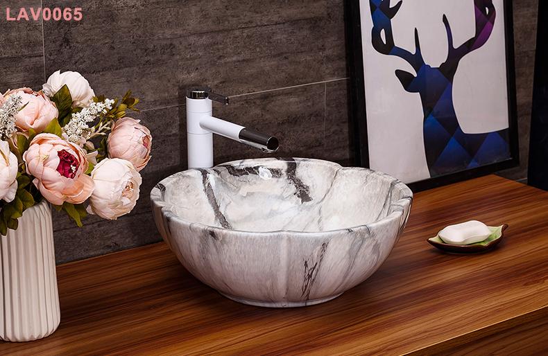 Chậu rửa lavabo gốm sứ cao cấp LAV0065 – Đường nét vân đá nghệ thuật