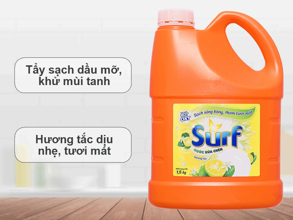 Nước rửa chén surf hương tắc 1.5kg/can