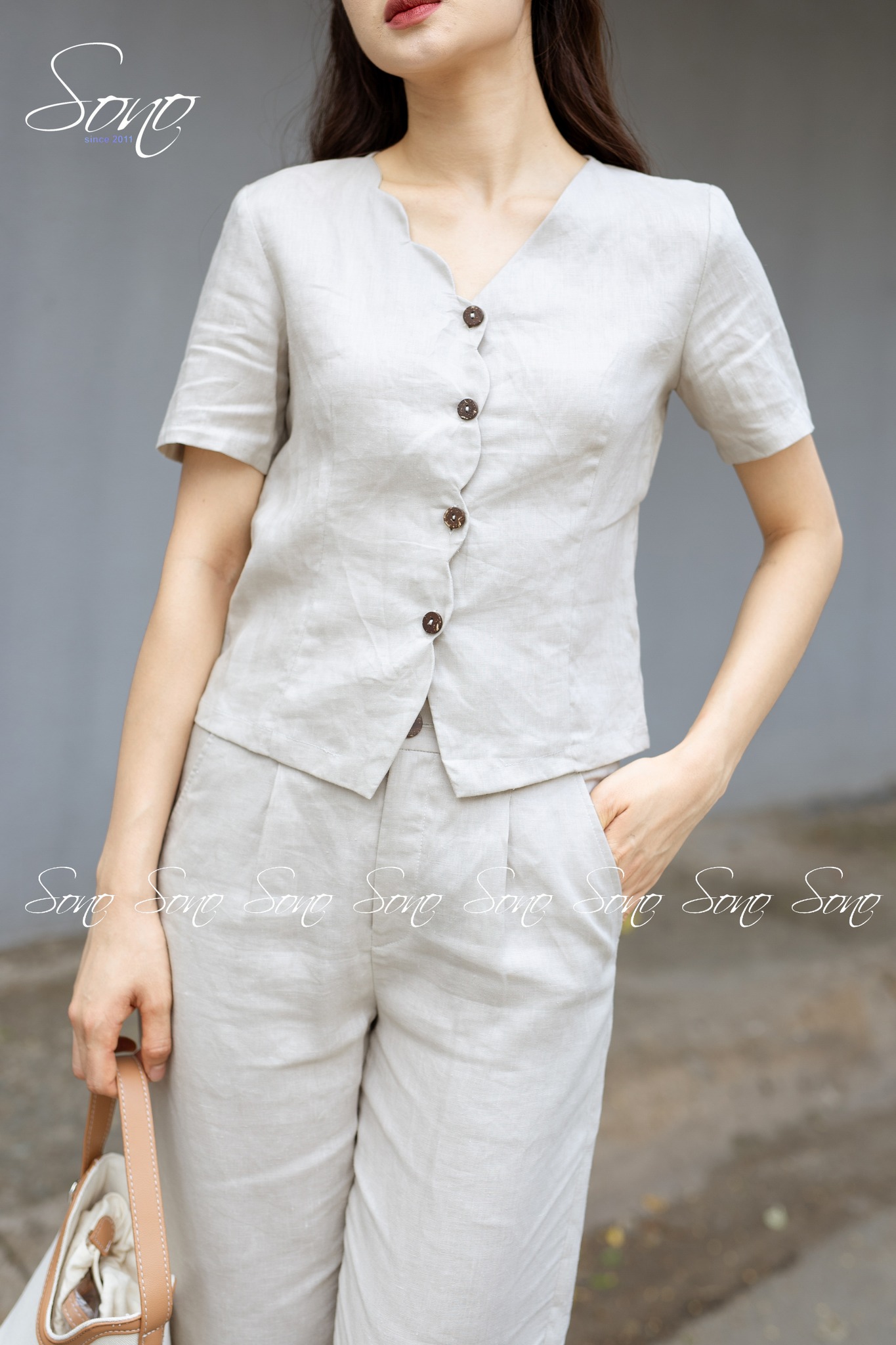 Sono - Bộ Dài Linen Cổ Lượn Sóng