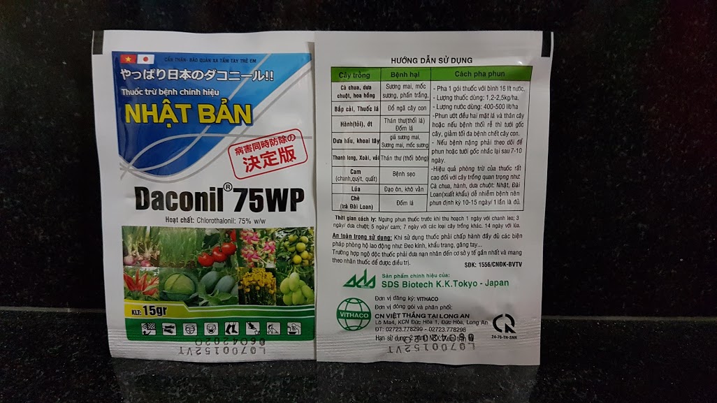 [HCM]Thuốc trừ bệnh thán thư đóm vàng lá daconil 75wp (gói 15gr) nhật bản.