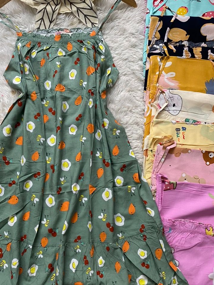 Đầm Ngủ Váy Ngủ kiểu dáng đuôi cá in hình trẻ trung chất Lanh mềm mát dày đẹp Freesize từ 40-65kg