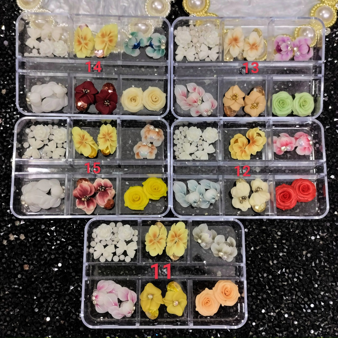Set Charm Mix Hoa Bột Phụ Kiện Trang Trí Móng