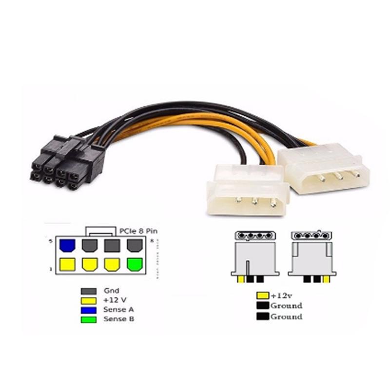 Dây đổi nguồn 2 Molex IDE 4PIN ra 8PIN PCI-E VGA card 20Cm