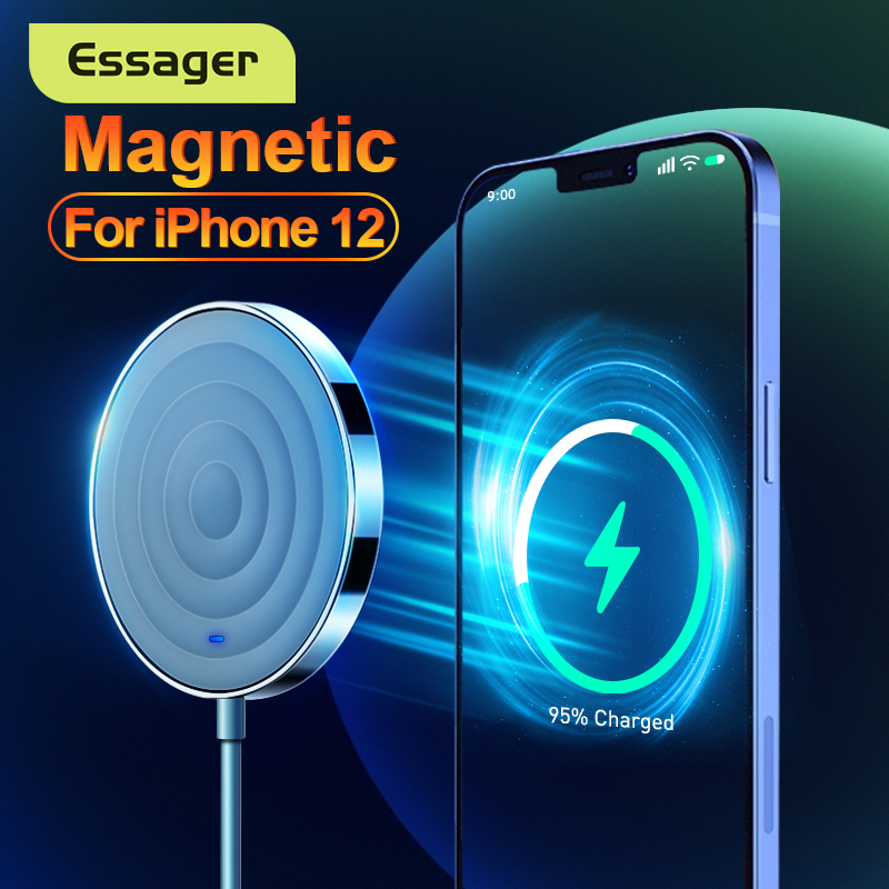 Essager 15W Qi hỗ trợ bộ sạc không dây từ tính Magsafe cho iPhone 12 11 Pro Max Mini Xs X Xr 8 Miếng sạc nhanh cảm ứng cho Samsung Xiaomi mi 10t pro