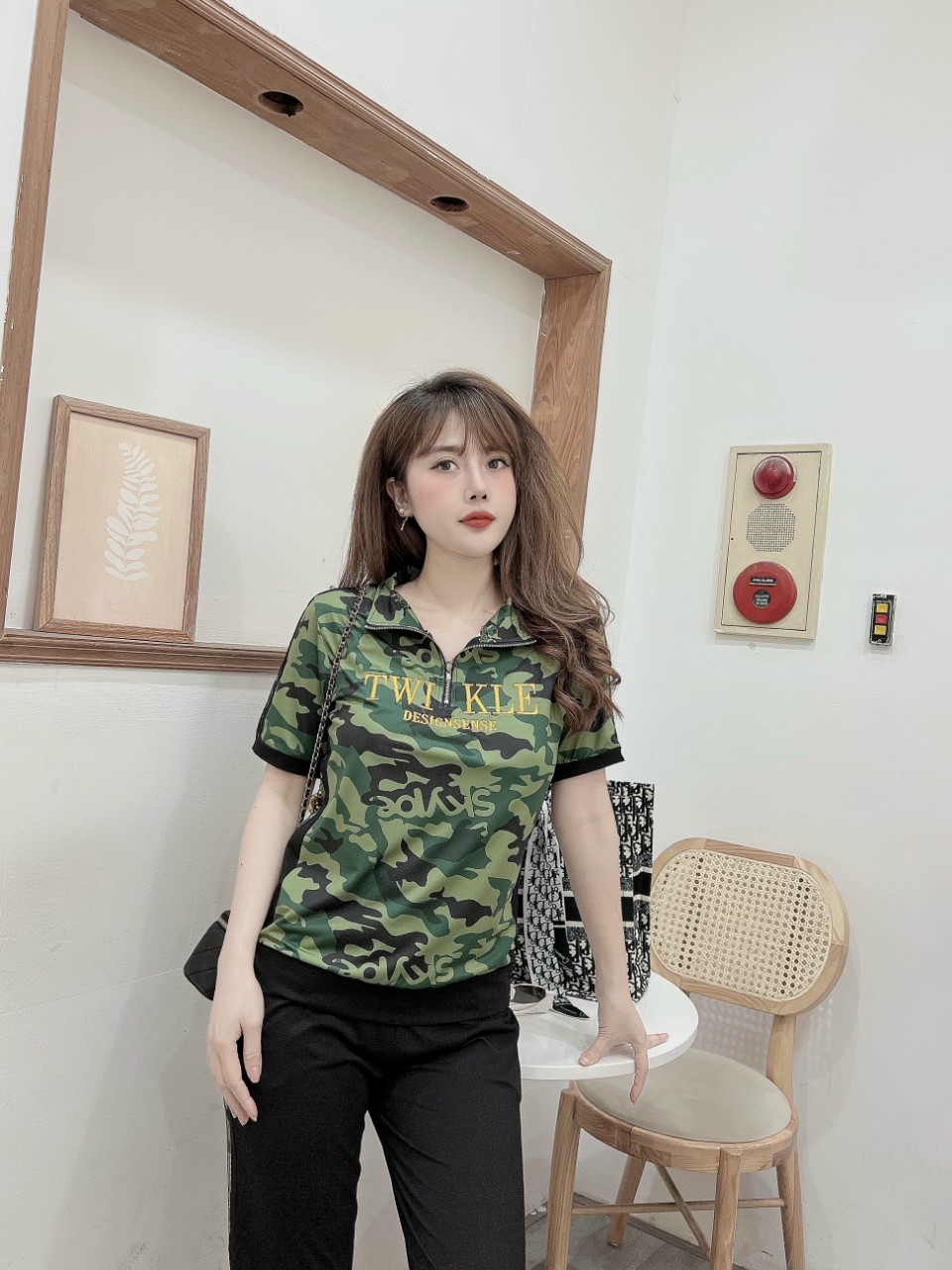 Đồ bộ thun lính cổ trụ khóa kéo