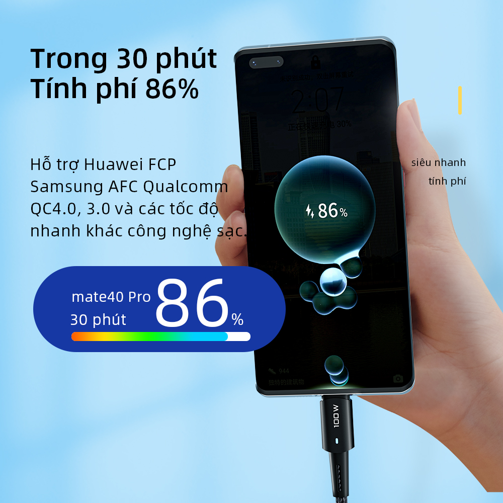 Dây Cáp sạc nhanh 100W Type C to Type C công suất 100W 20V 5A PD dùng cho Laptop Smartphone Điện Thoại Máy Tính