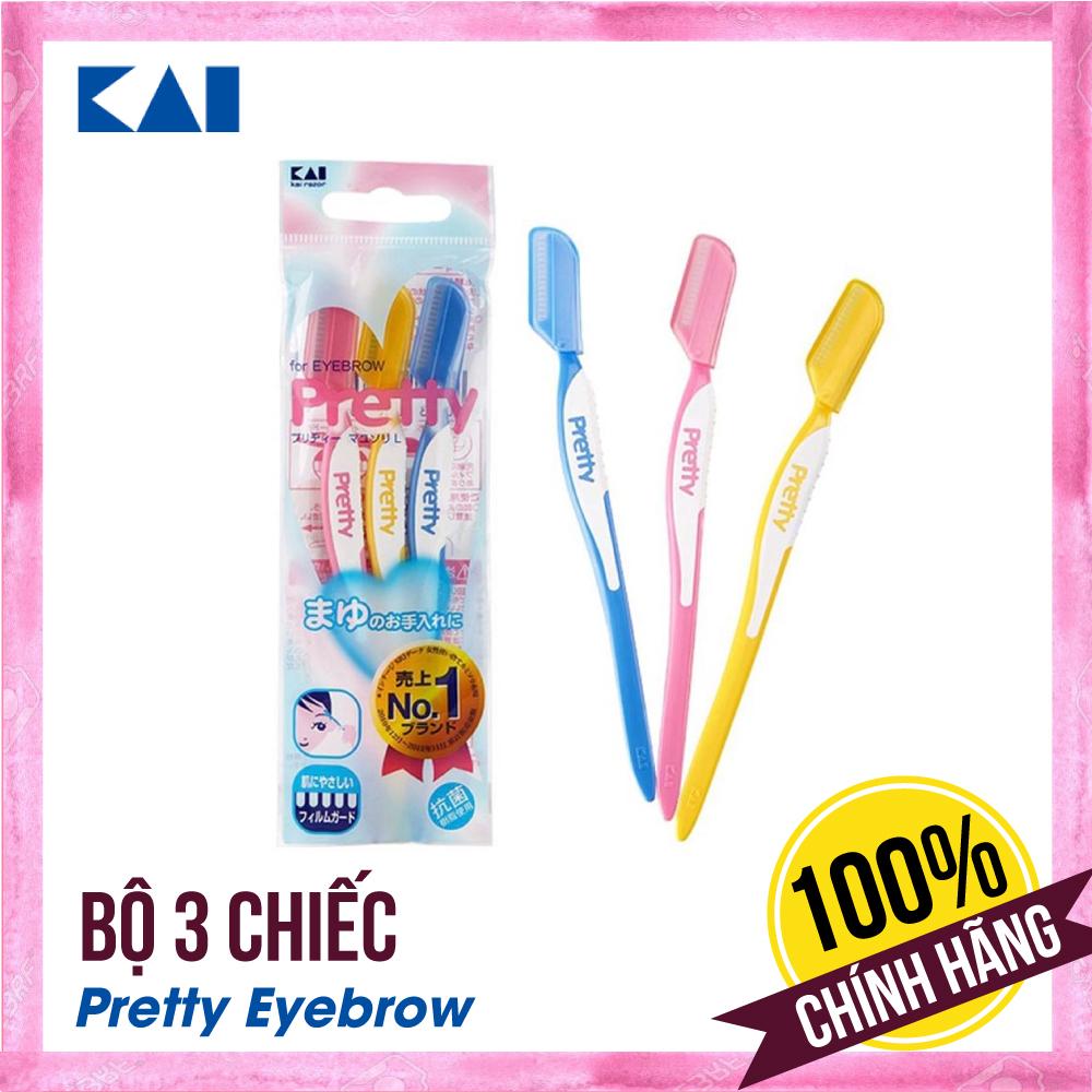 Bộ 3 chiếc dao cạo lông mày Nhật KAI Pretty Eyebrow lưỡi thép chống gỉ cao cấp cạo cực mượt | Gian hàng chính hãng