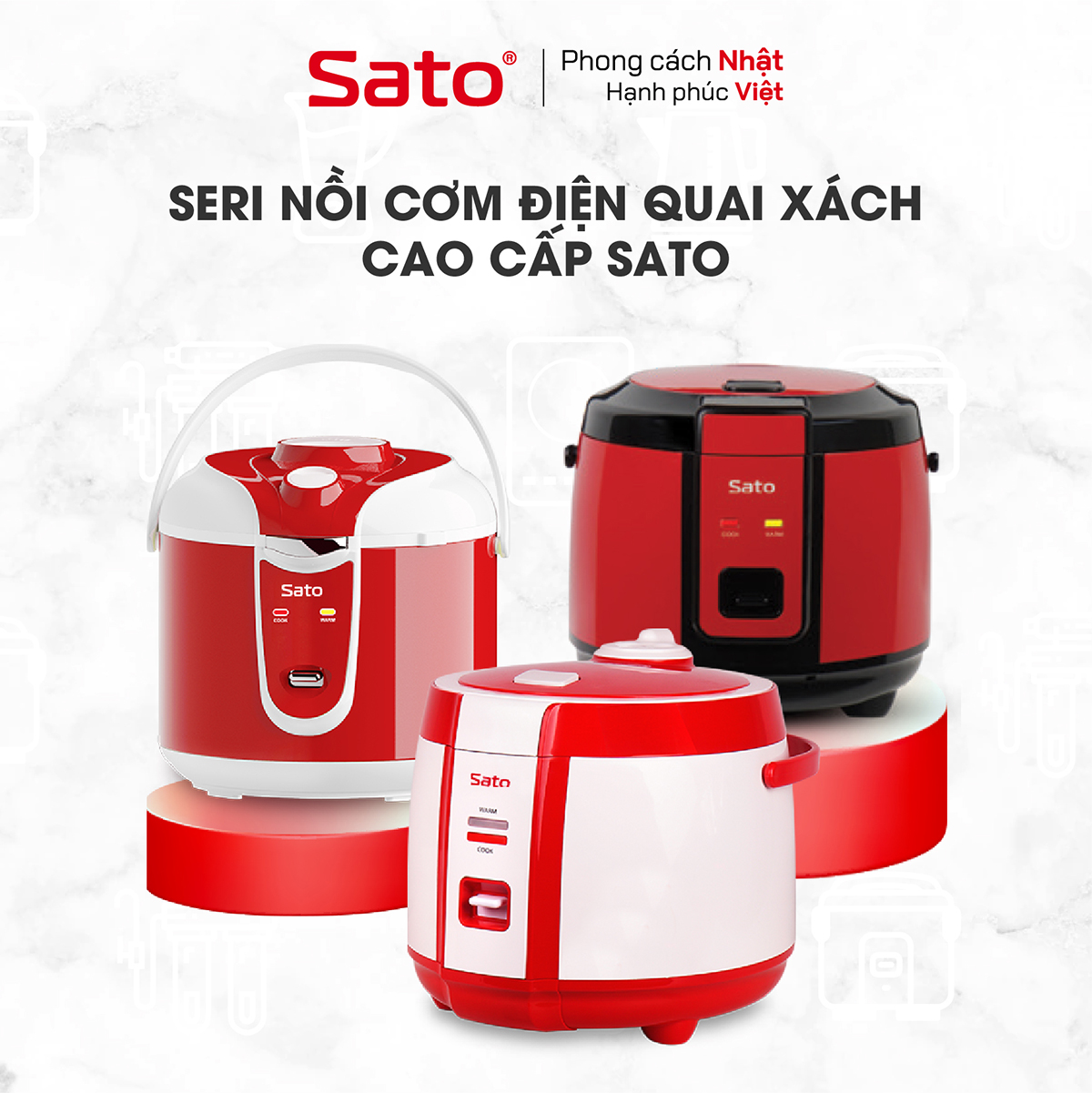Seri nồi cơm điện quai xách cao cấp Sato
