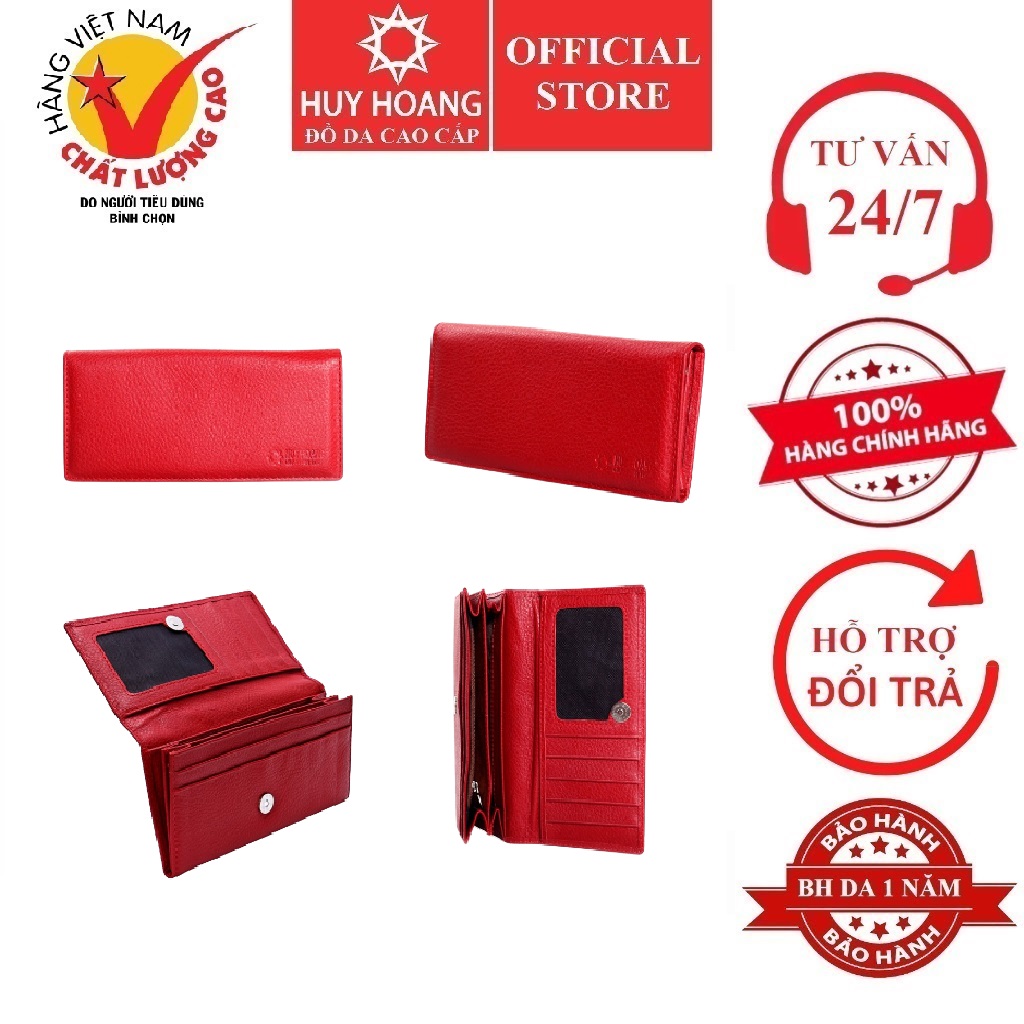Ví nữ da bò  2 gấp màu đỏ HK3121