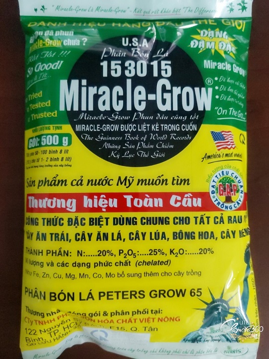 Phân bón lá Miracle-Grow 15-30-15 USA (Gói 500g)
